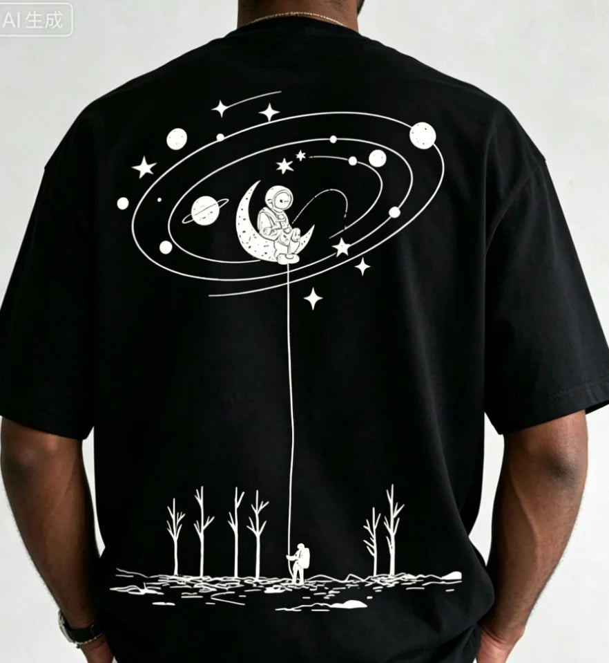 Moon Planet Print Tee Shirt Tees for Men, Casual Short Sleeve T-shirt for Summer Shirts Fashion and Casual Trend T-shirts