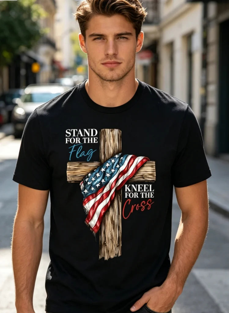 Men'S Short-Sleeve Round Neck T-Shirt Featuring A Creative Print of A Camo Cross with Deer Antlers, Fish, and An Anchor T-Shirt