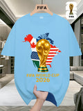 FIFA World Cup Football Brightly Patterned T-shirts from the USA, Canada, and Mexico, Featuring Street-style Prints, Fun Printed Short Sleeves, Perfect for Casual Attire, Men's and Women's Styles, and Suitable as a Birthday Gift for Sports Fans.