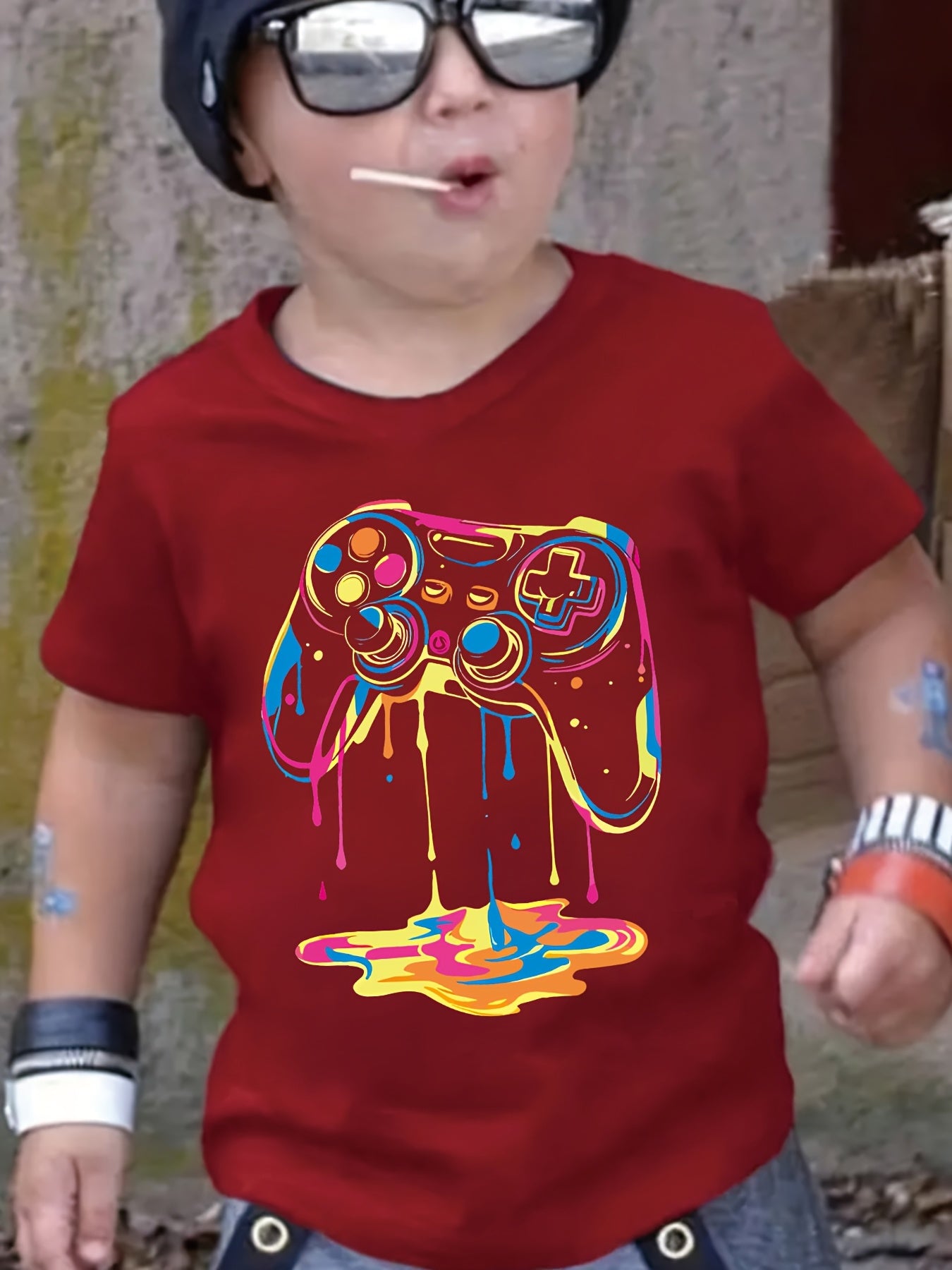 Game Controller Pattern Printed T-Shirt, Colorful And Fashionable Boys T-Shirt, Spring And Summer Casual And Comfortable Round Neck Short-Sleeved T-Shirt, Fashionable And Versatile Tops