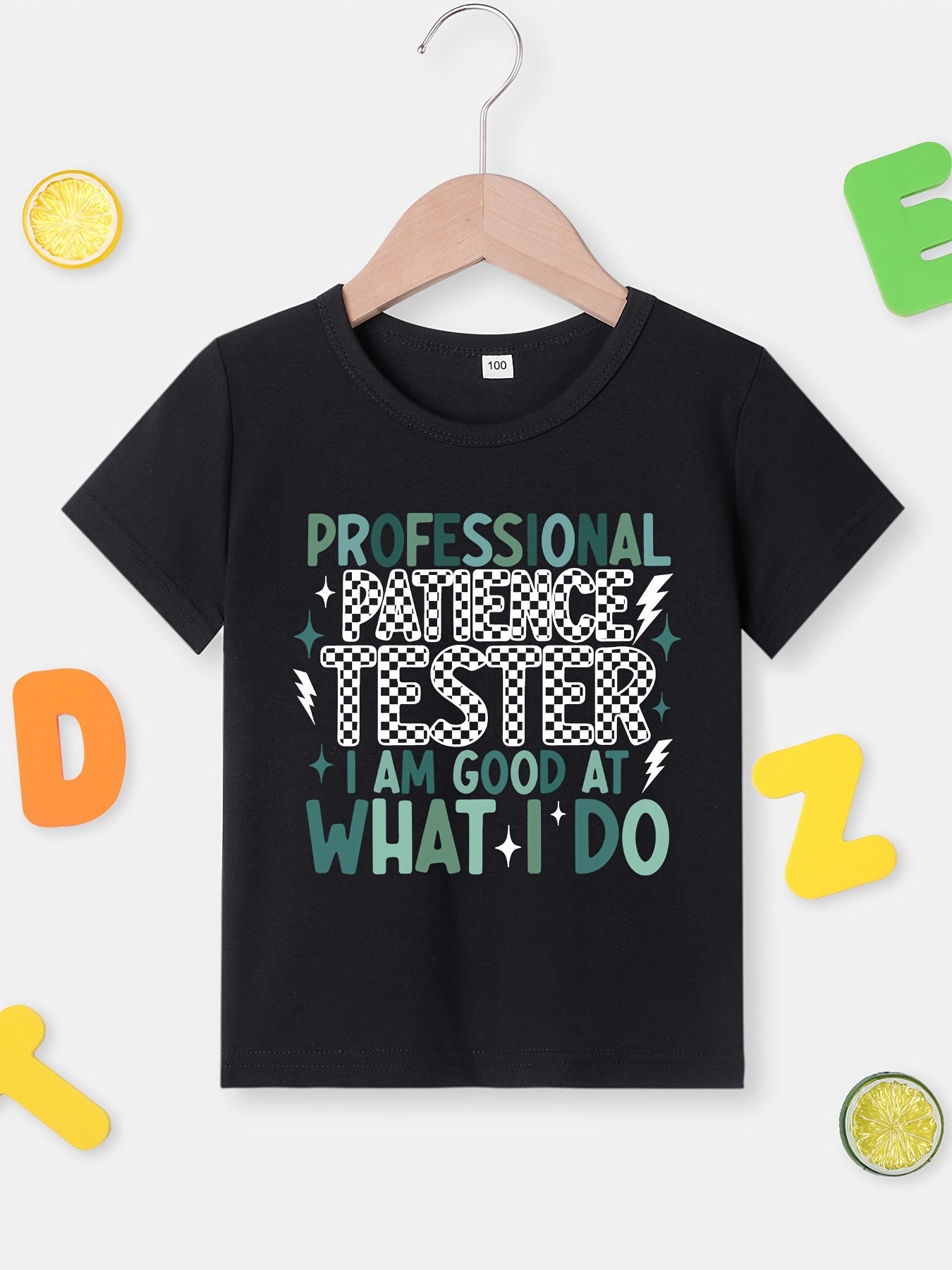 Summer Fashion Boys' Short-Sleeve T-Shirt PROFESSIONAL PATIENCE TESTER I AM GOOD AT WHAT I DO Letter Print Casual Top