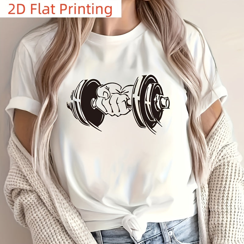 2D Flat Printing 1pc Dumbbell Power Fist Heat Transfer Patch Thermal Transfer Patch, Black T-Shirt, Jeans And Backpack Decoration, Can Be Water-Washing Embroidery Applique