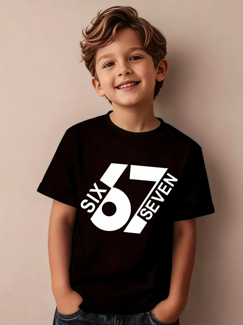 Summer Boys' Fashion Short Sleeve T-Shirt, Sizes 6-7, Cartoon Pattern Print Outdoor Casual Top, NY-DX7586