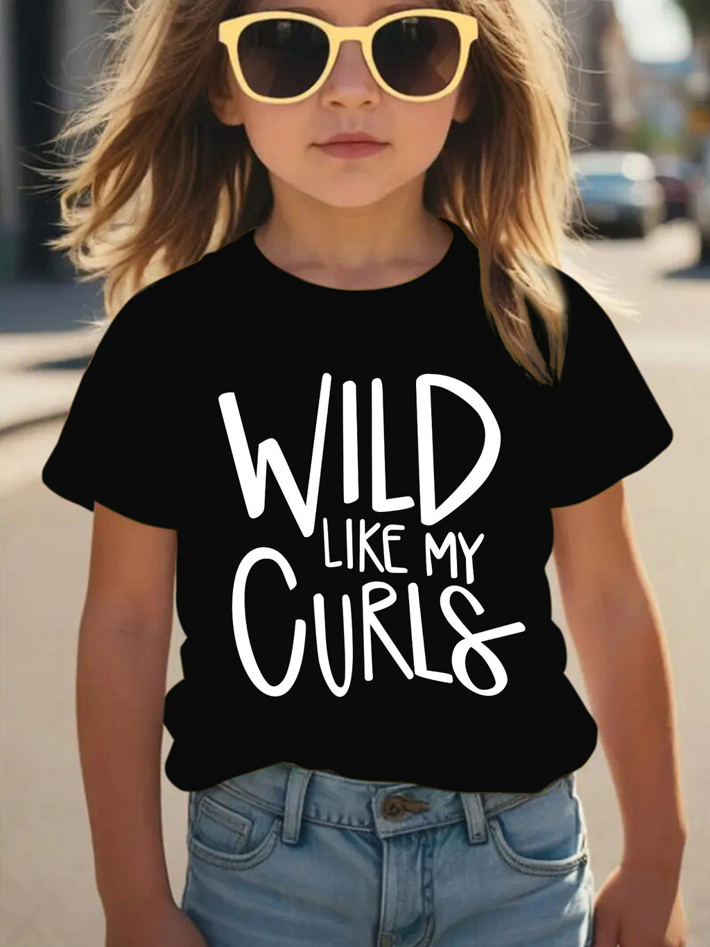 Summer Fashion Girls' Short Sleeve T-Shirt "Wild Like My Curls" Letter Print Casual Versatile Top DX2660
