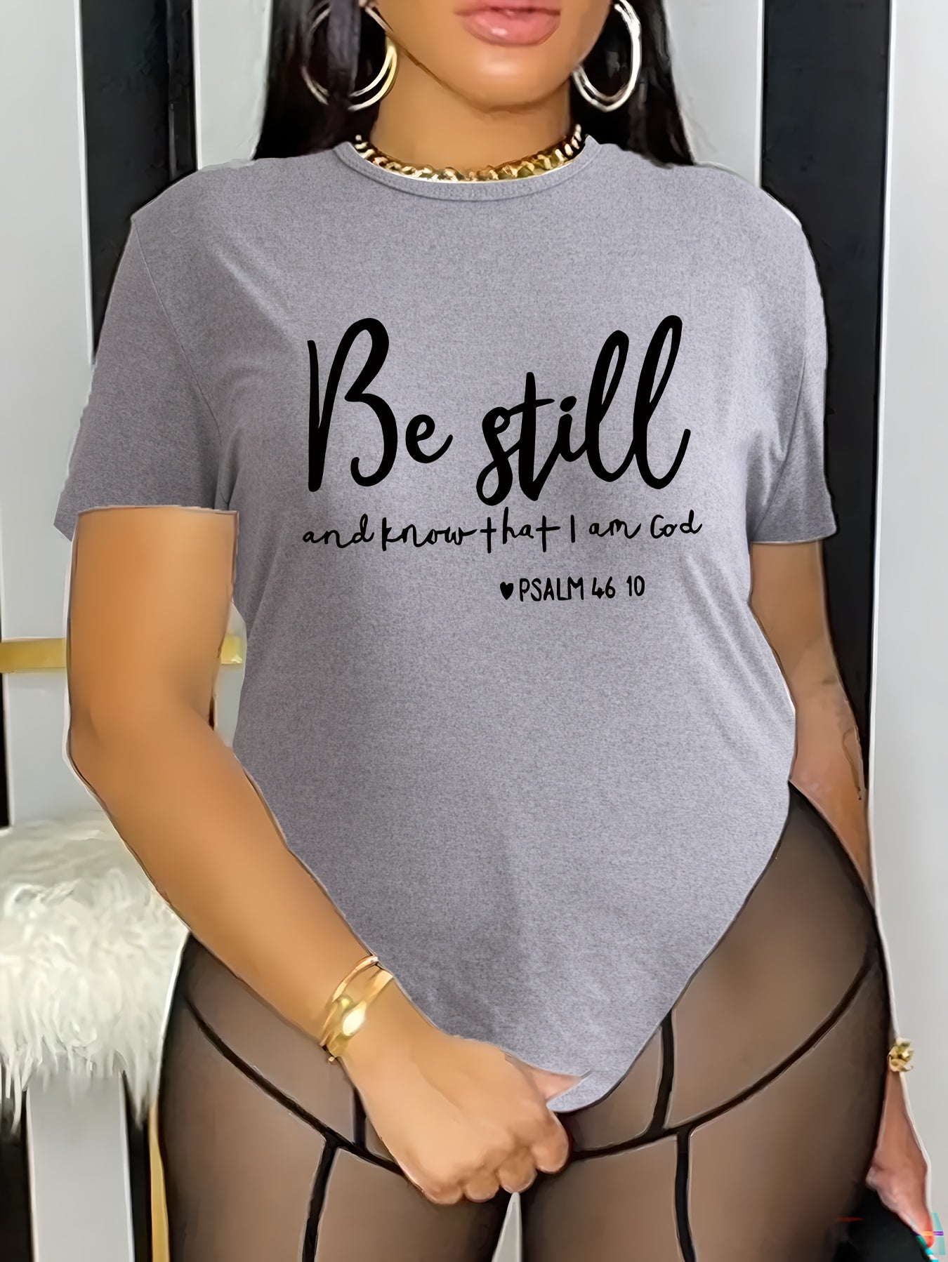 Plus Size, Women's Fashion Plus-Size T-Shirt with Letter Print, Machine Washable