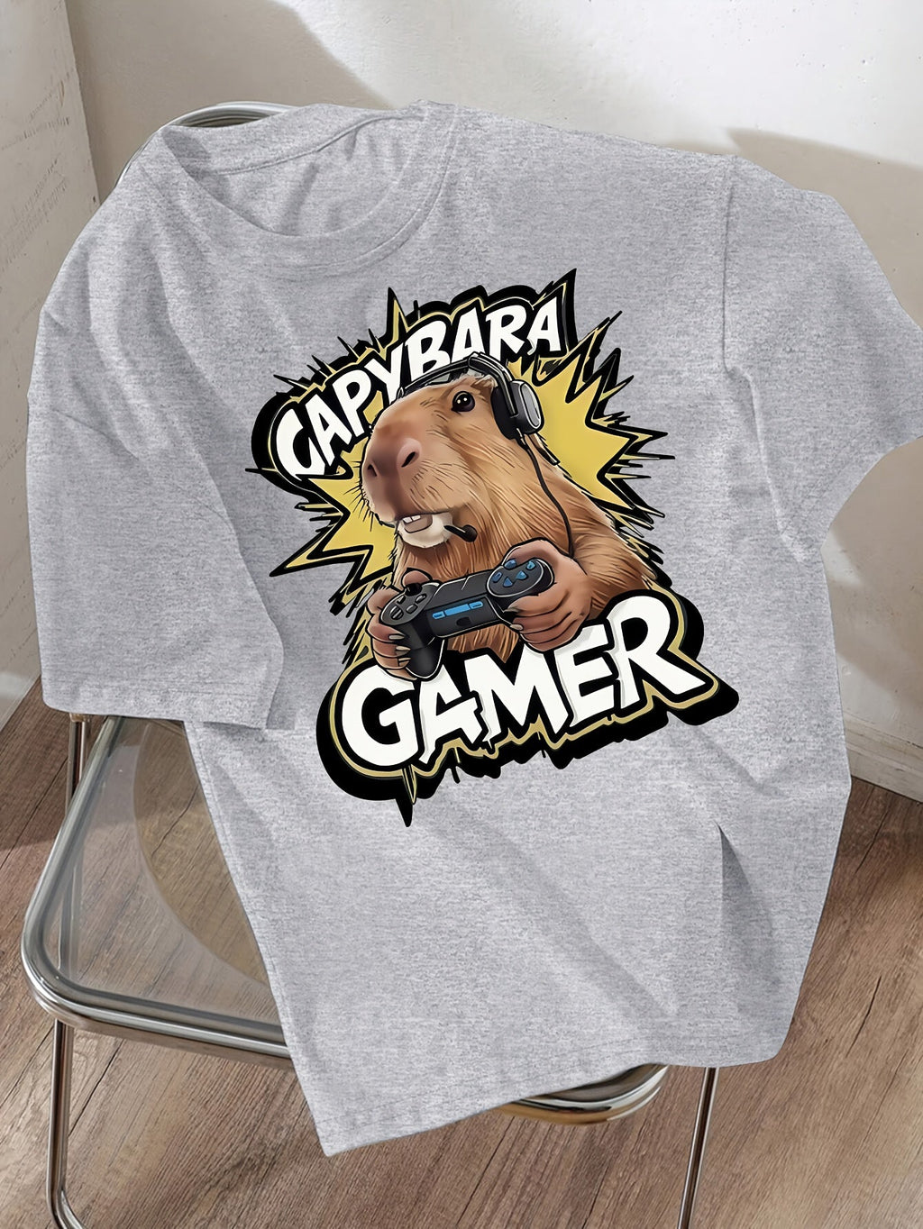 Boys' New Spring/Summer Loose-Fit Casual Fashionable Versatile Street-Style Cool Capybara Anime Cartoon Print Short-Sleeve T-Shirt for Daily Wear