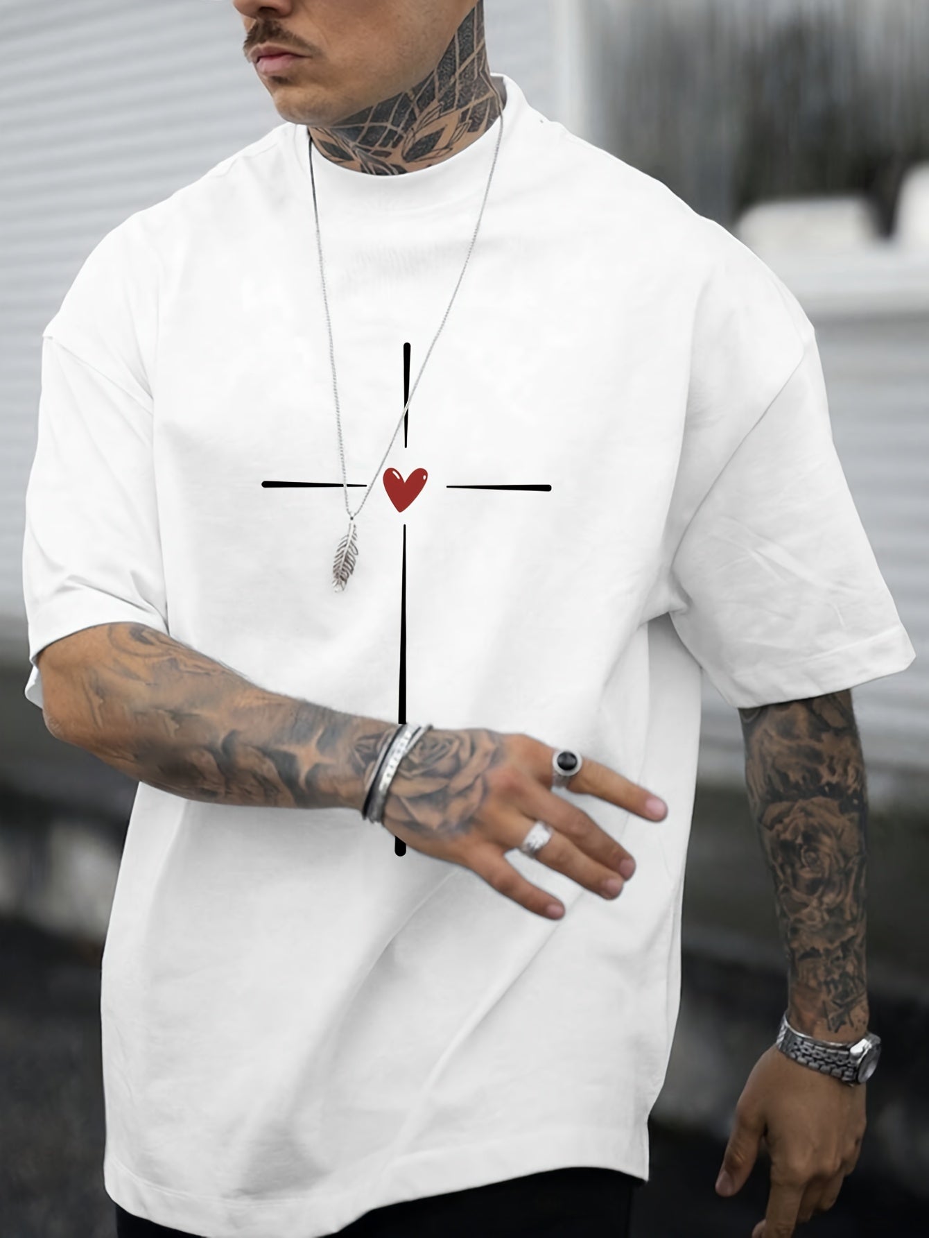 Men's Trendy Hand-drawn Pattern Print Regular Fit T-shirt