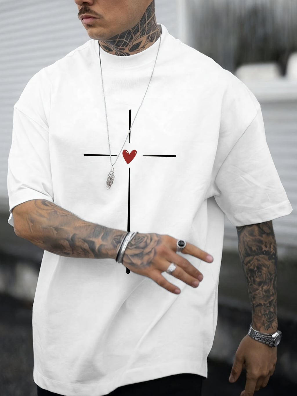 Men's Trendy Hand-drawn Pattern Print Regular Fit T-shirt