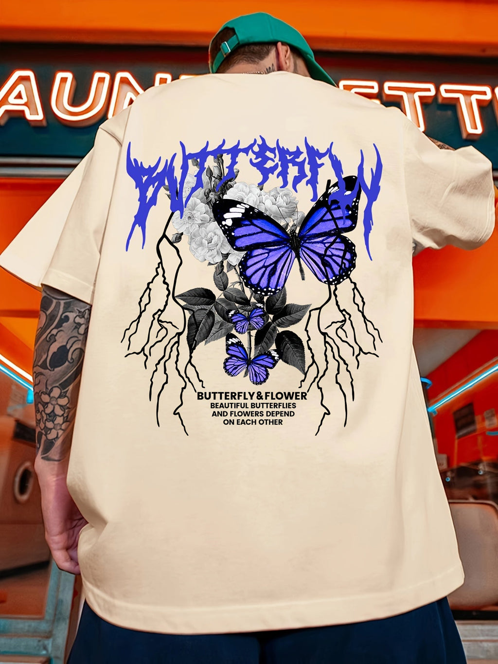 Gothic Butterfly Print, Men's Graphic Design Crew Neck Active T-shirt, Casual Comfy Tees Tshirts For Summer, Men's Clothing Tops For Daily Gym Workout Running