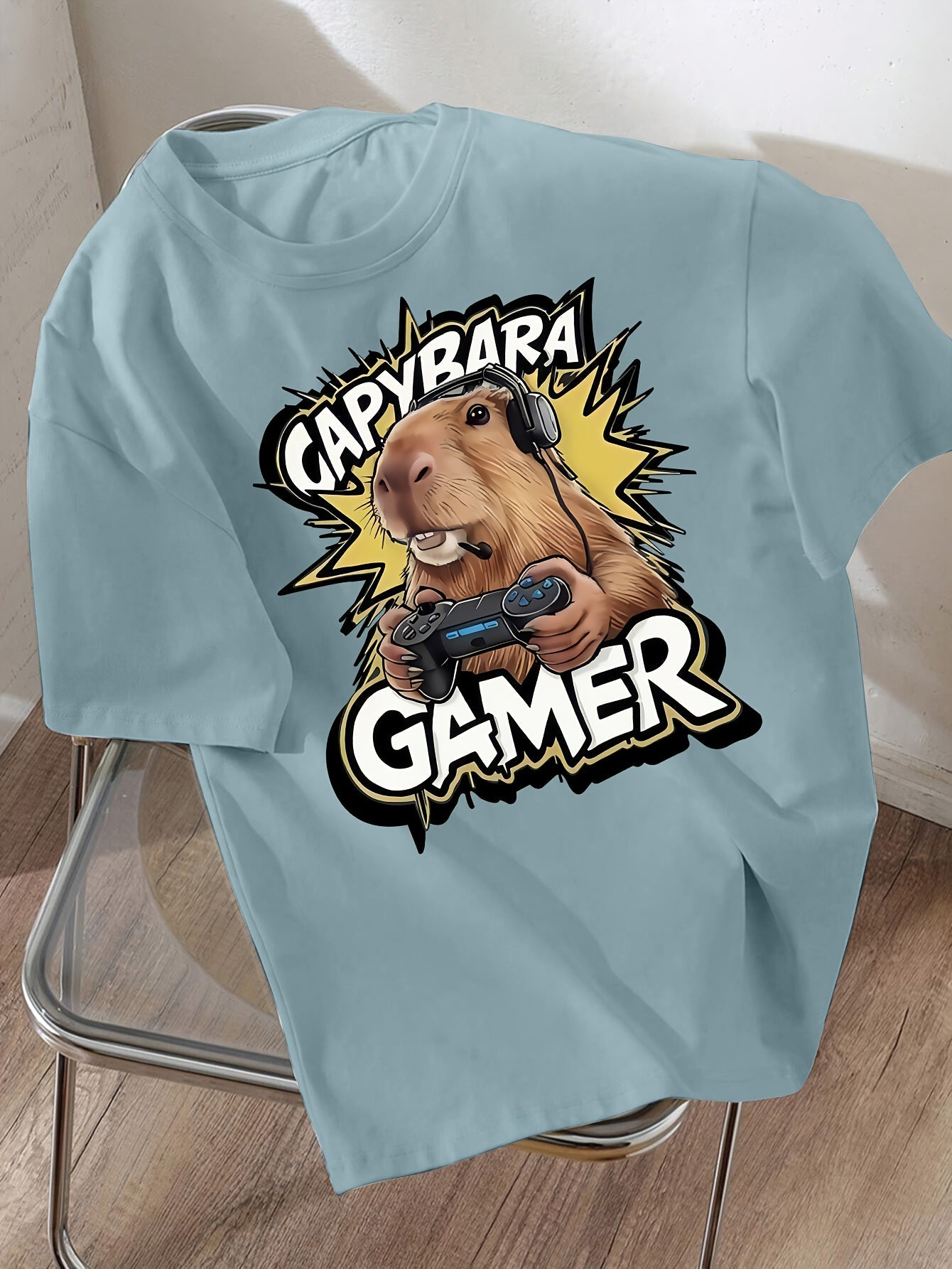 Boys' New Spring/Summer Loose-Fit Casual Fashionable Versatile Street-Style Cool Capybara Anime Cartoon Print Short-Sleeve T-Shirt for Daily Wear