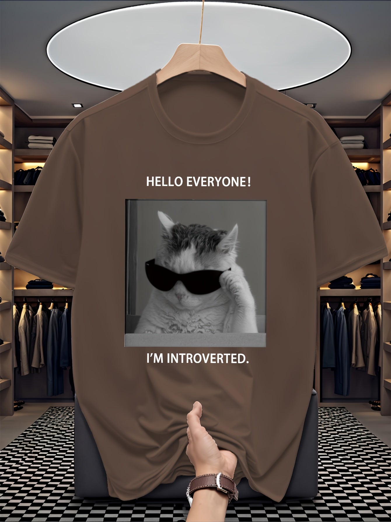 Men's "Pretending to Be Socially Awkward" Cat Letter Print Versatile Casual Sporty Short-Sleeve T-Shirt