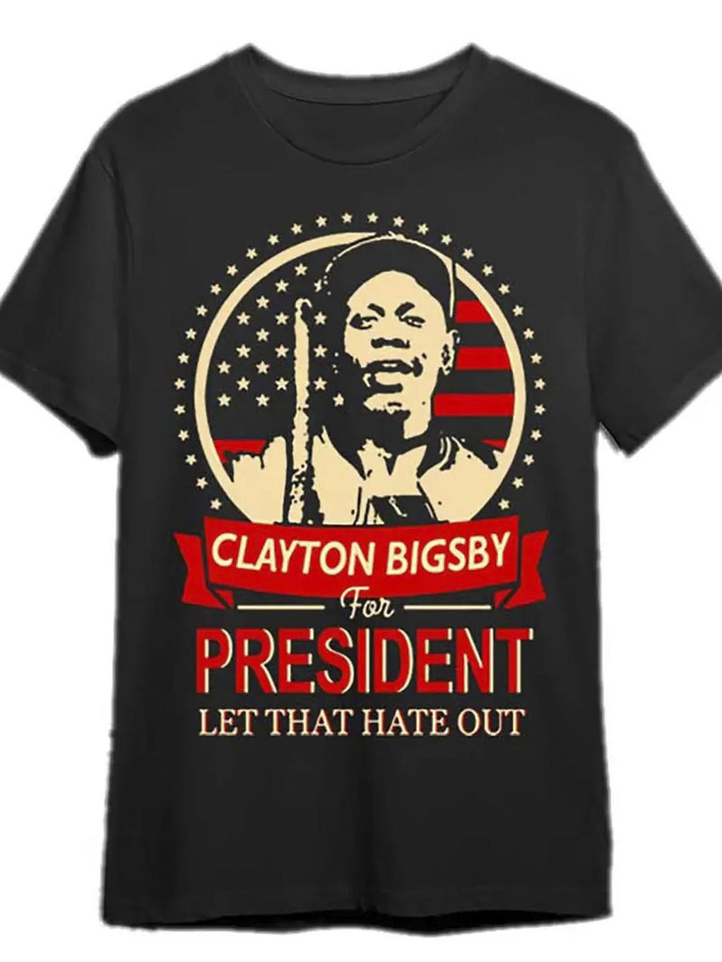 Men'S Clayton Bigsby Graphic T-Shirt – Casual Round Neck Short Sleeve Tee in Black Featuring a Patriotic 'Let That Hate Out' Design, Ideal As a Holiday Gift, Bold Print Shirt That Is Machine Washable