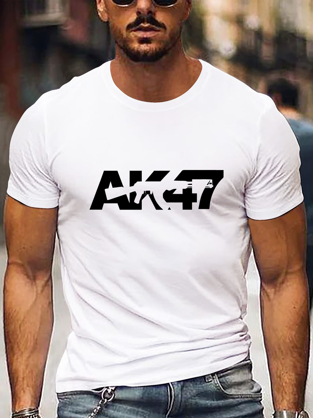 Men'S Casual Short Sleeve T-Shirt Featuring an AK47 Print, Perfect for Summer Wear