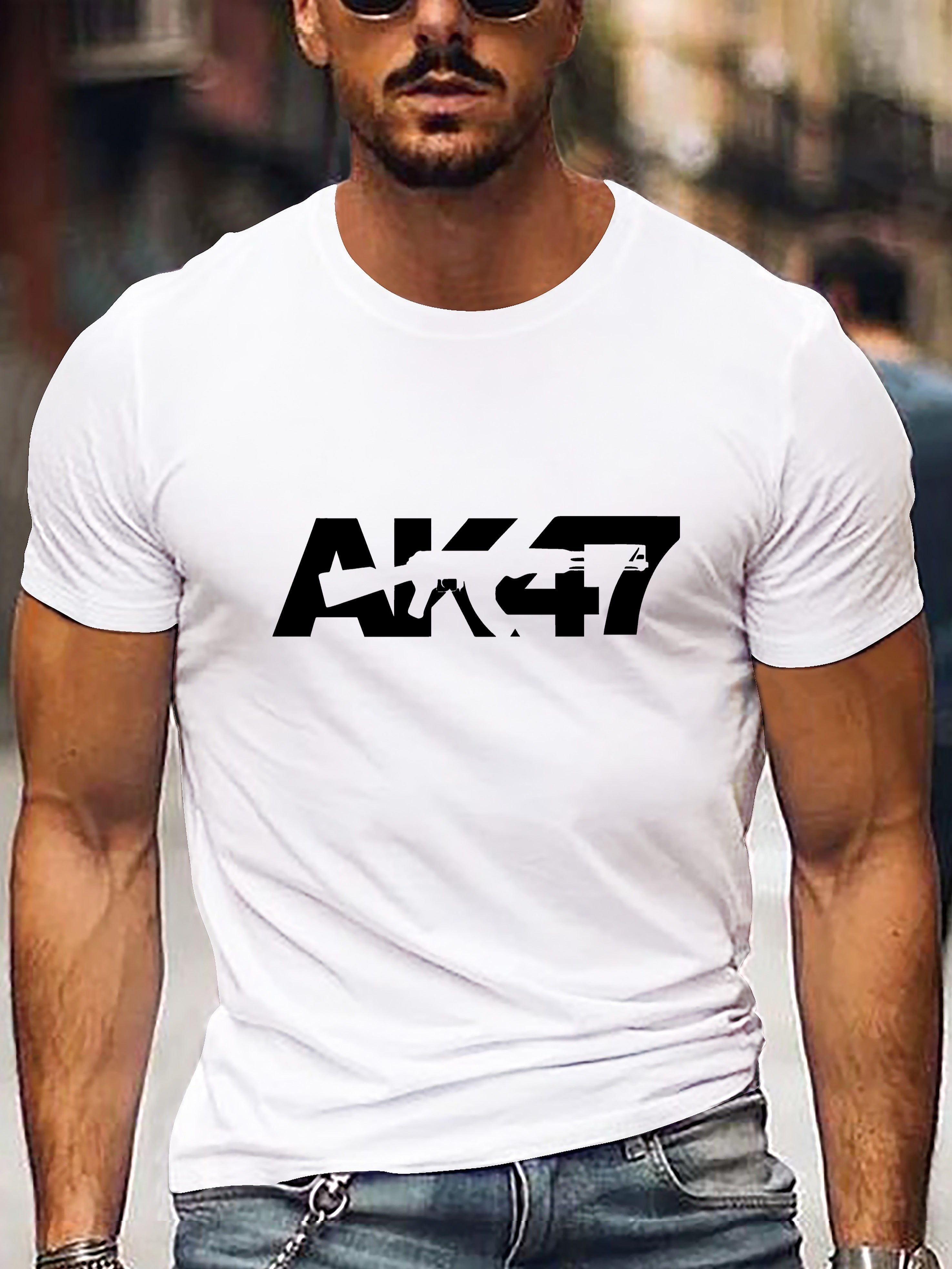 Men'S Casual Short Sleeve T-Shirt Featuring an AK47 Print, Perfect for Summer Wear