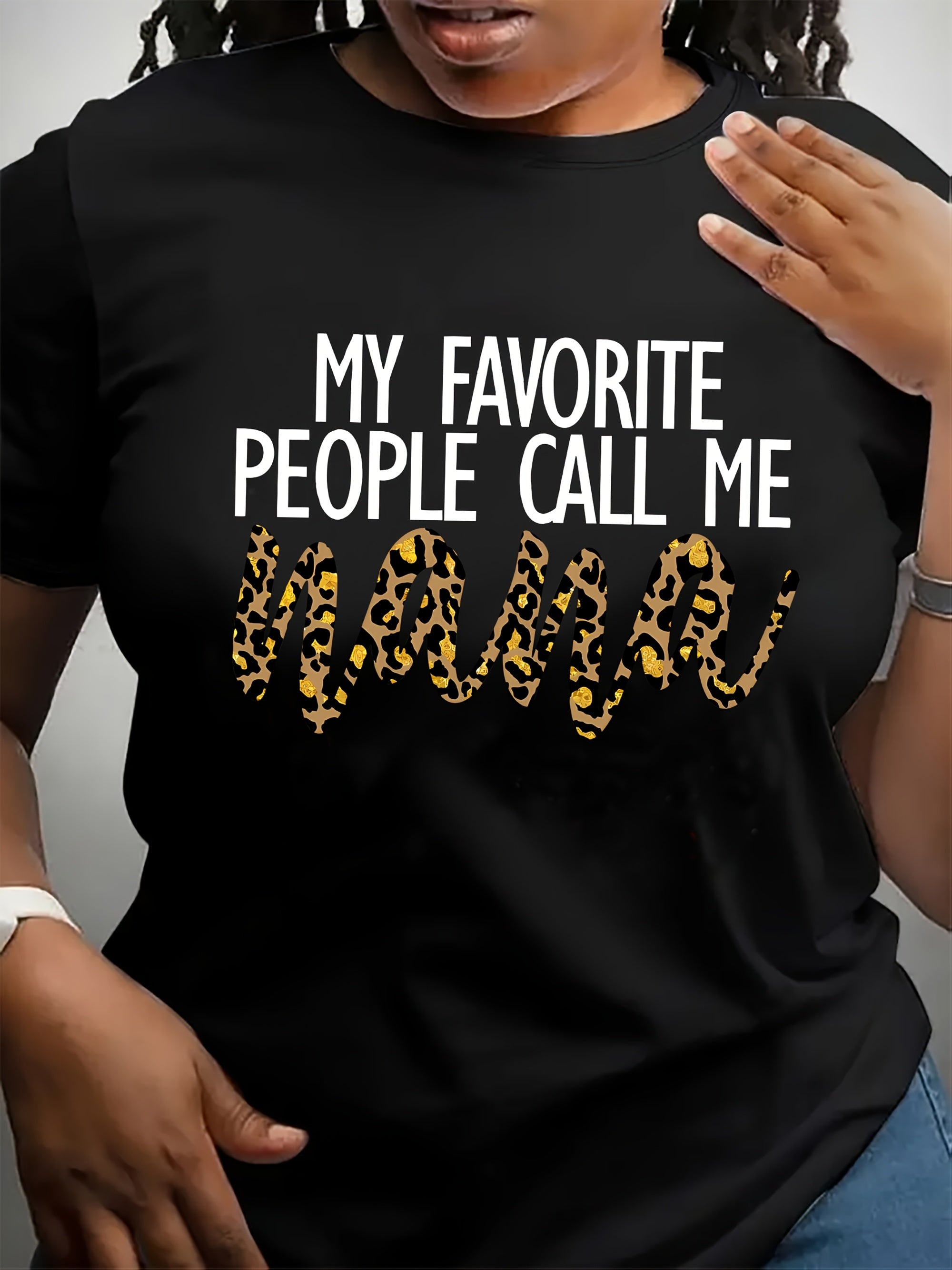 NANA's Letter Graphic Print Crew Neck T-shirt, Casual Short Sleeve Top for Spring & Summer, Women's Clothing