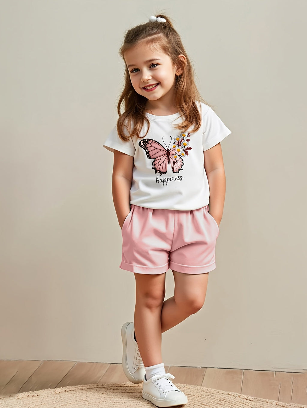 Girls' Clothing Summer Fashion Print Short Sleeve T-Shirt Top And Shorts Summer Shorts Set 2pcs, for Outdoor