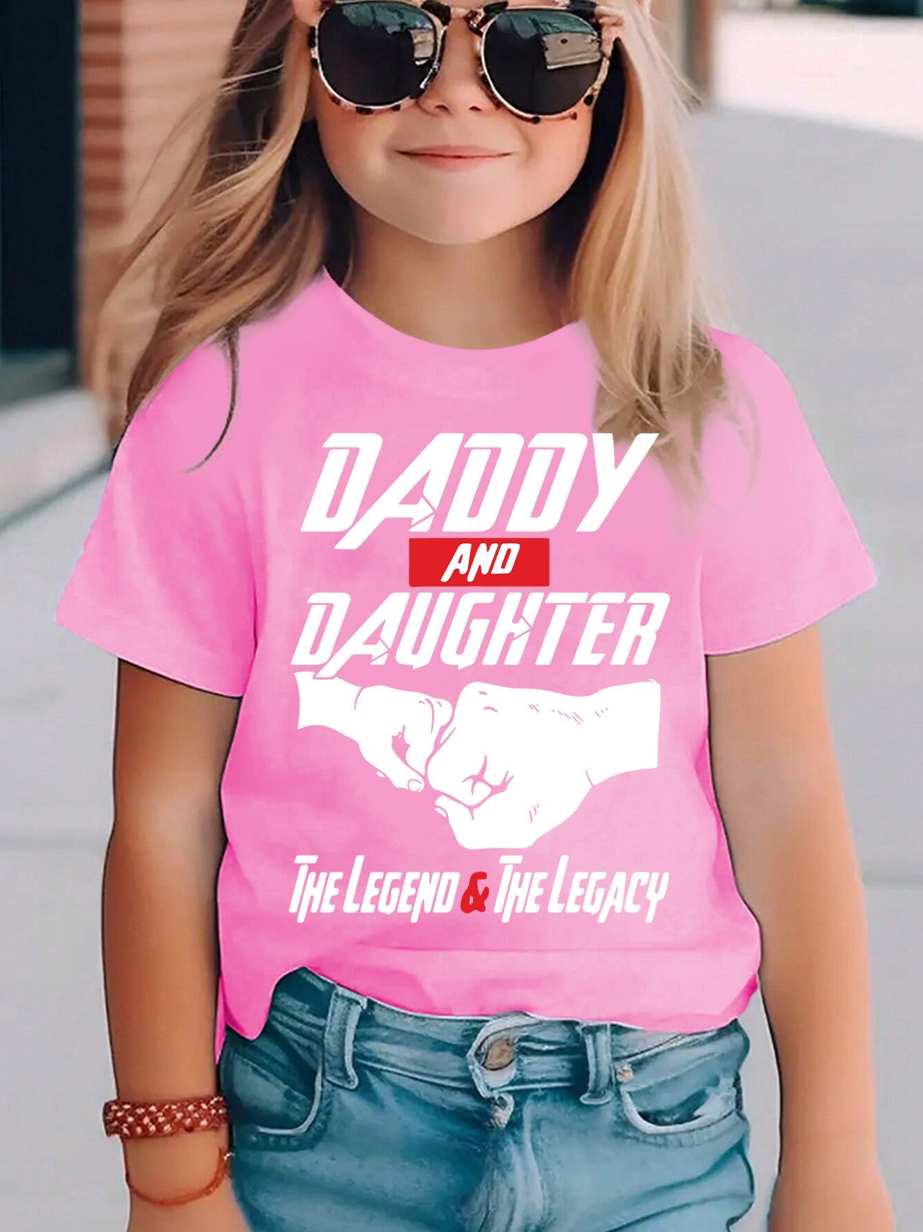 Summer Fashion Short-Sleeve T-Shirt for Girls with 'Daddy And Daughter' Letter Pattern Print, Casual And Versatile Top DX4072