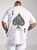 Men's Black Peach a Poker Pattern Casual T-shirt-Soft Polyester Blending, Round Neck, Short Sleeve, Machine Washable