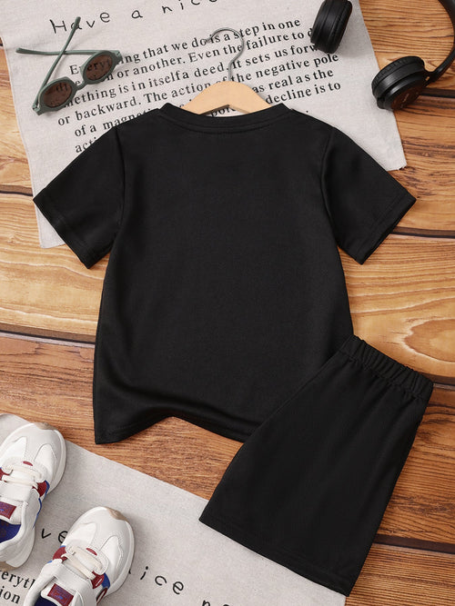 Boys' Cartoon Excavator T-Shirt and Shorts Set, Round Neck Short Sleeve Top + Shorts 2pcs Outfit, Casual Home Wear for Kids, Spring and Summer Fashion Trendy Item, Perfect for Outdoor