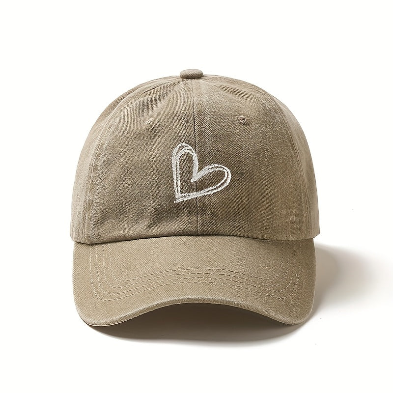 Heart Embroidered Baseball Cap, Adjustable Size, Multi-Color Options, Suitable for Outdoor Play, Outdoor Travel, Portable Cute Fashion Style