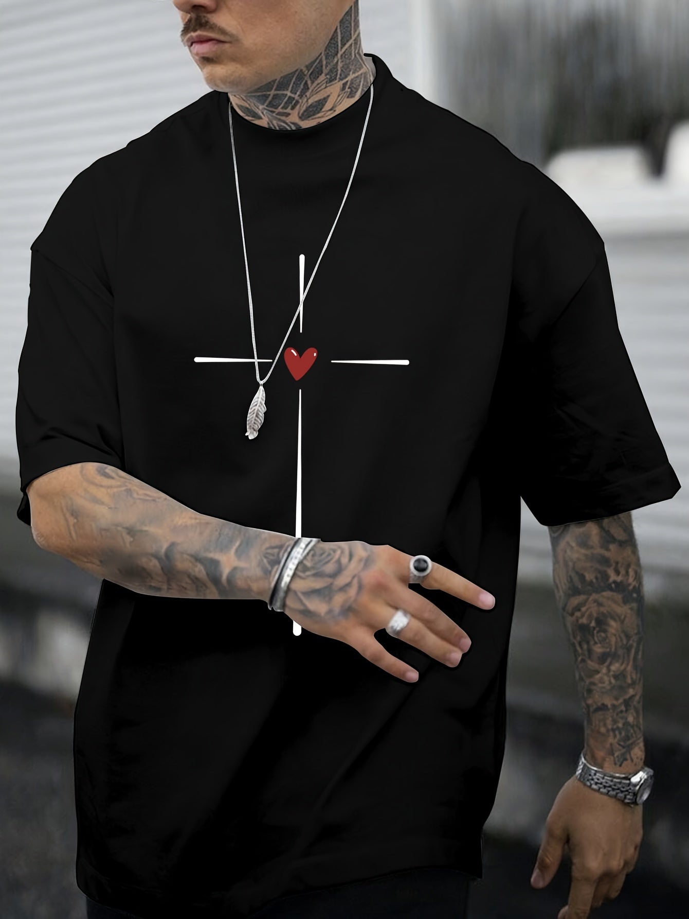 Men's Trendy Hand-drawn Pattern Print Regular Fit T-shirt
