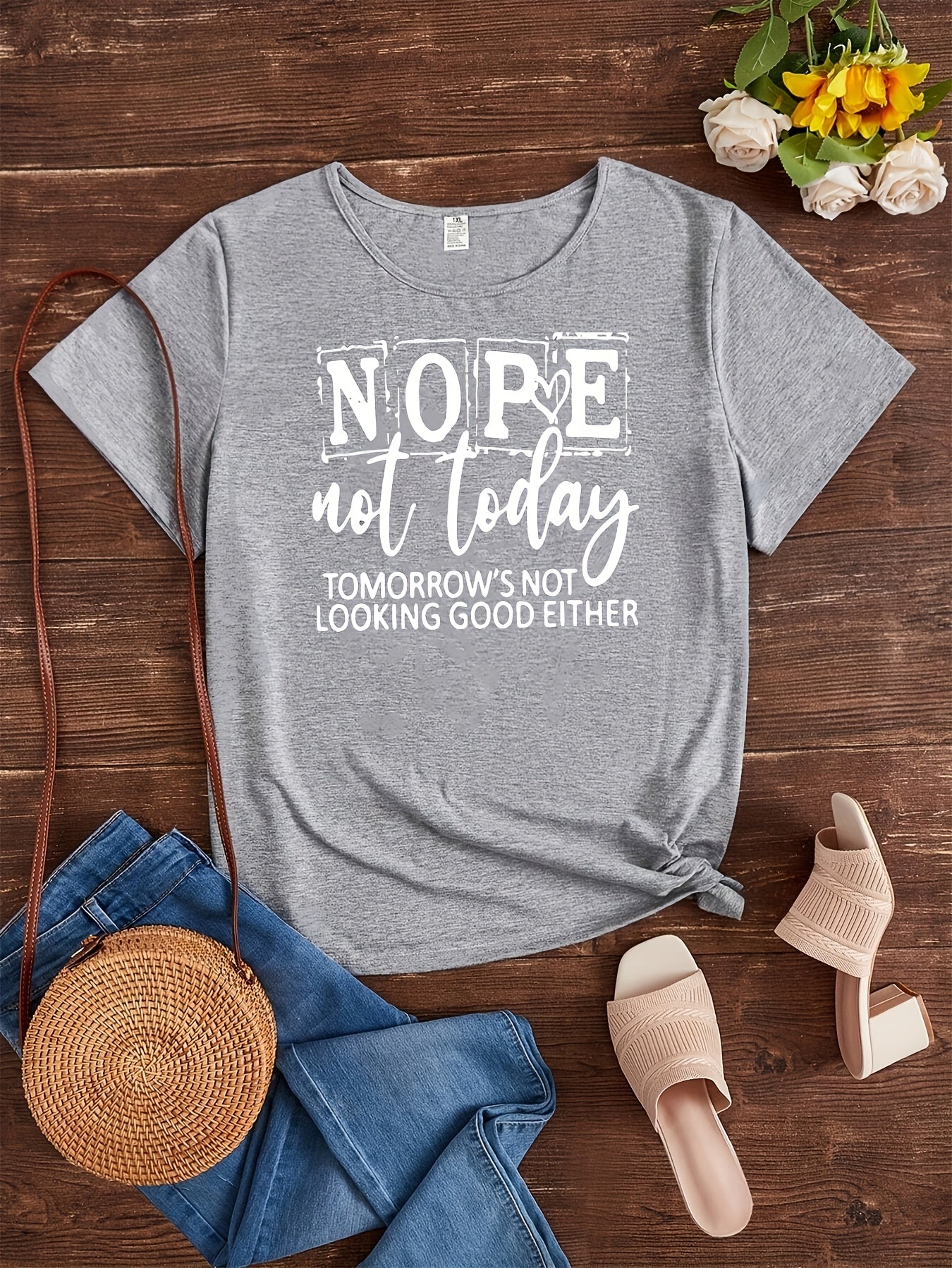 Plus Size, Plus Size Women's Oversized Black T-Shirt - Short Sleeve Round Neck Casual Top with Stretch Comfort, Opaque Fabric & Loose Fit for Spring/Summer, Casual Attire, Machine Washable (Curvy Friendly) - All-Season Layering Essential