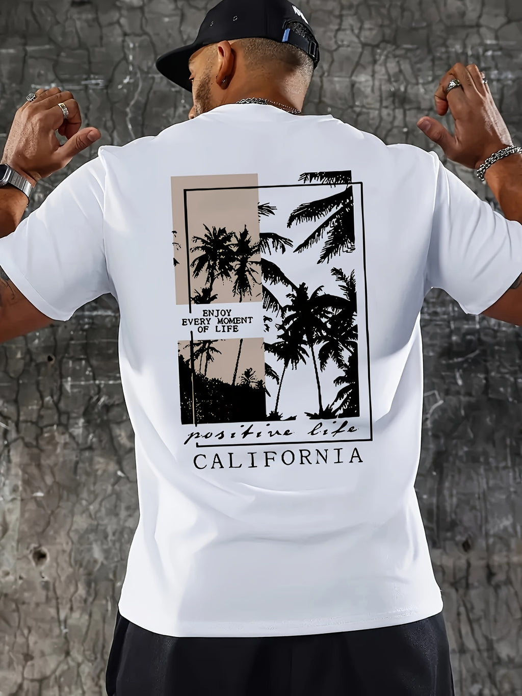 Men's Fashion Casual CALIFORNIA Print Regular Shoulder Short Sleeve T-Shirt, Comfortable and Versatile, Suitable for All Seasons