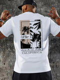 Men's Fashion Casual CALIFORNIA Print Regular Shoulder Short Sleeve T-Shirt, Comfortable and Versatile, Suitable for All Seasons