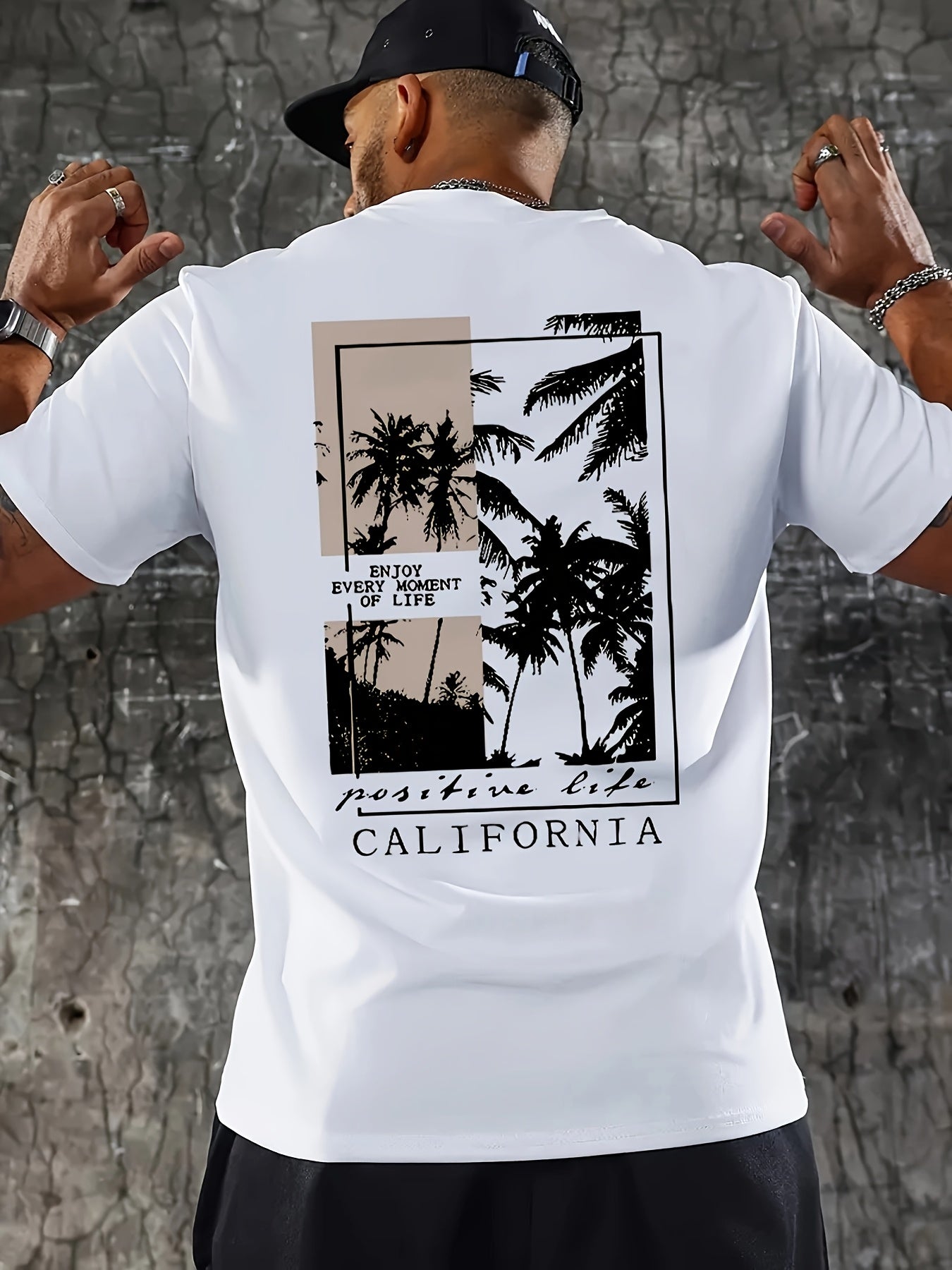 Men's Fashion Casual CALIFORNIA Print Regular Shoulder Short Sleeve T-Shirt, Comfortable and Versatile, Suitable for All Seasons