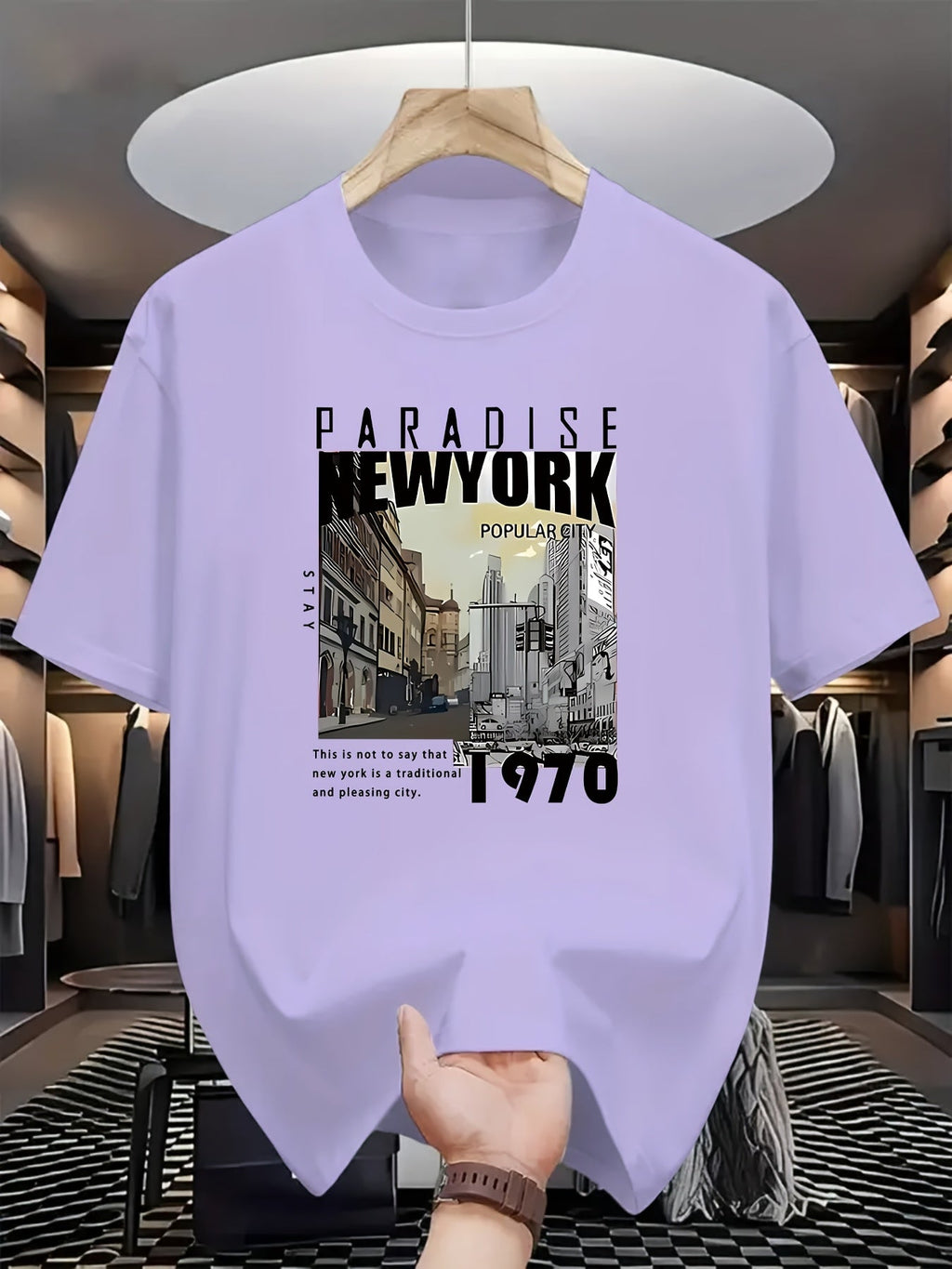 Men'S Fashion Casual PARADISE NEW YORK Print Regular Short Sleeve T-Shirt, Comfortable And Versatile