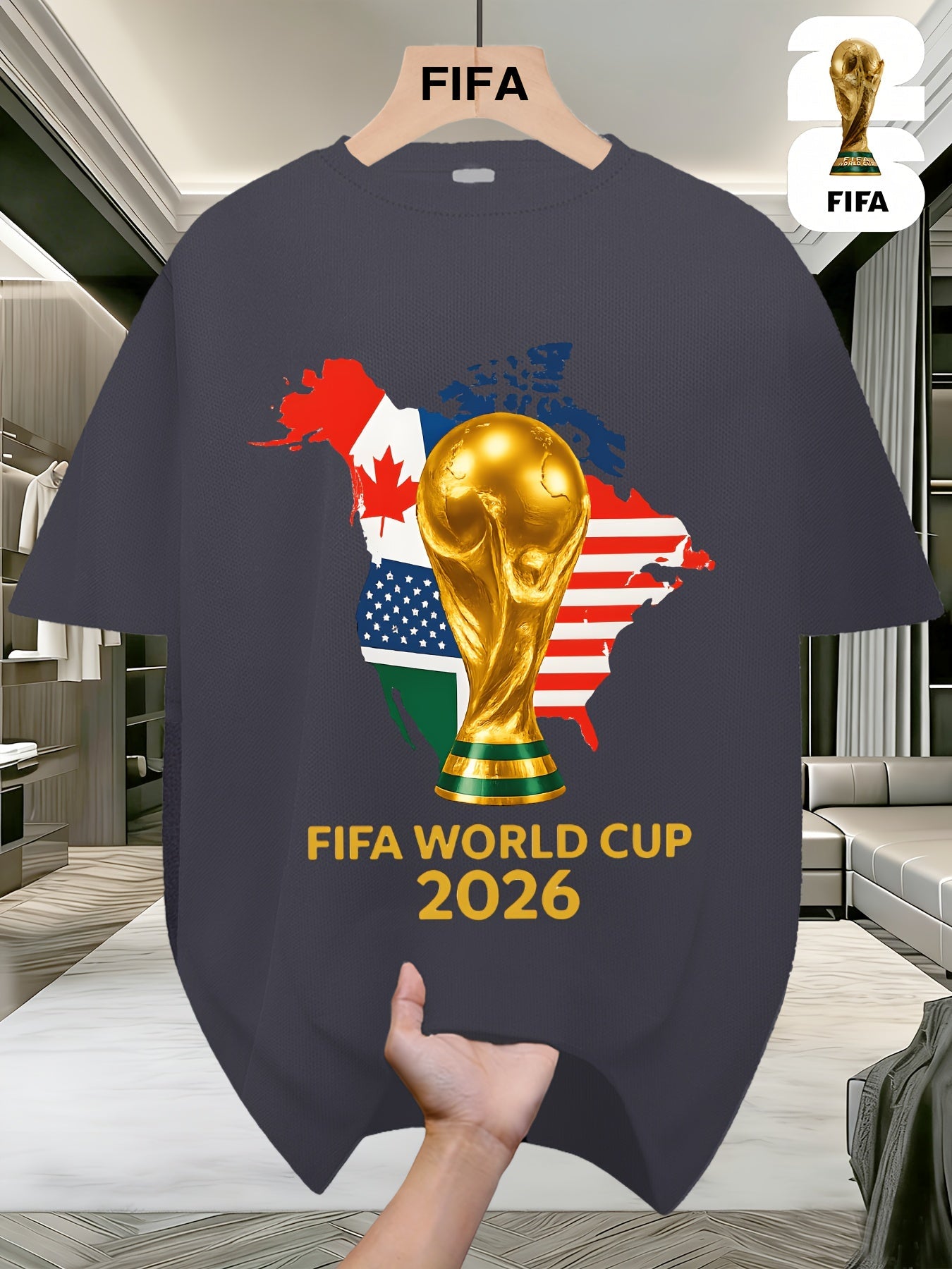 FIFA World Cup Football Brightly Patterned T-shirts from the USA, Canada, and Mexico, Featuring Street-style Prints, Fun Printed Short Sleeves, Perfect for Casual Attire, Men's and Women's Styles, and Suitable as a Birthday Gift for Sports Fans.