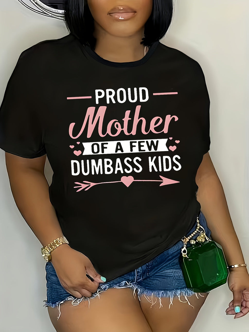 Plus Size Mother Print T-shirt, Casual Short Sleeve Crew Neck Top For Spring & Summer, Women's Plus Size Clothing