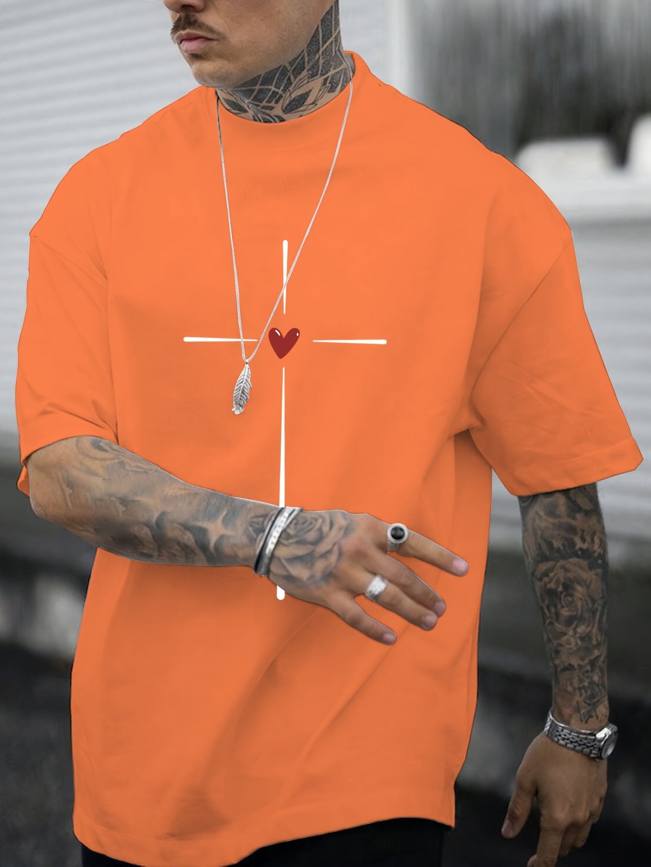 Men's Trendy Hand-drawn Pattern Print Regular Fit T-shirt