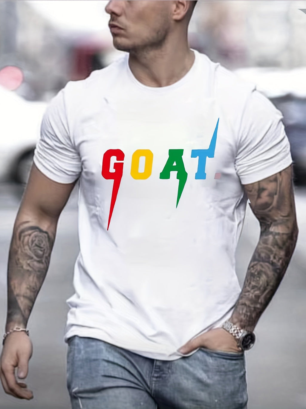 Men'S Short-Sleeve T-Shirt with a Round Neck, Pure White, New Casual Summer Wear