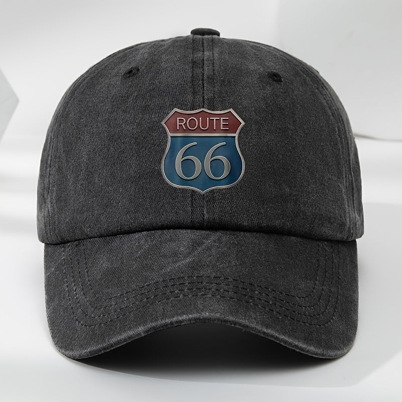 ROUTE 66 Print Baseball Cap Outdoor Sports Casual Moisture-Wicking Duckbill Hat Classic Washed Vintage Cap