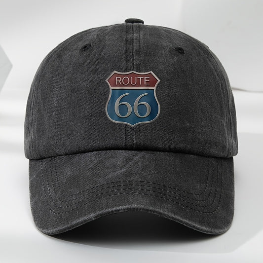 ROUTE 66 Print Baseball Cap Outdoor Sports Casual Moisture-Wicking Duckbill Hat Classic Washed Vintage Cap