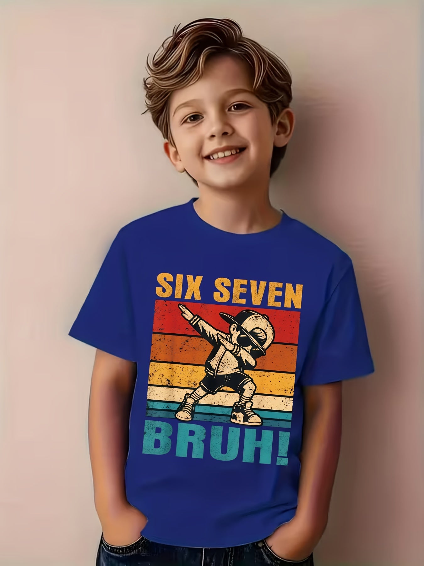 Fun Six Seven Bruh Internet Meme T-Shirt for Boys and Girls - "67" Number Design with Dab Dance Pose - Casual Round Neck Tee, Comfortable for All Seasons, Trendy Gift for Youth - "67" Graphic and Bruh Text, Spring/Summer Vacation Wear