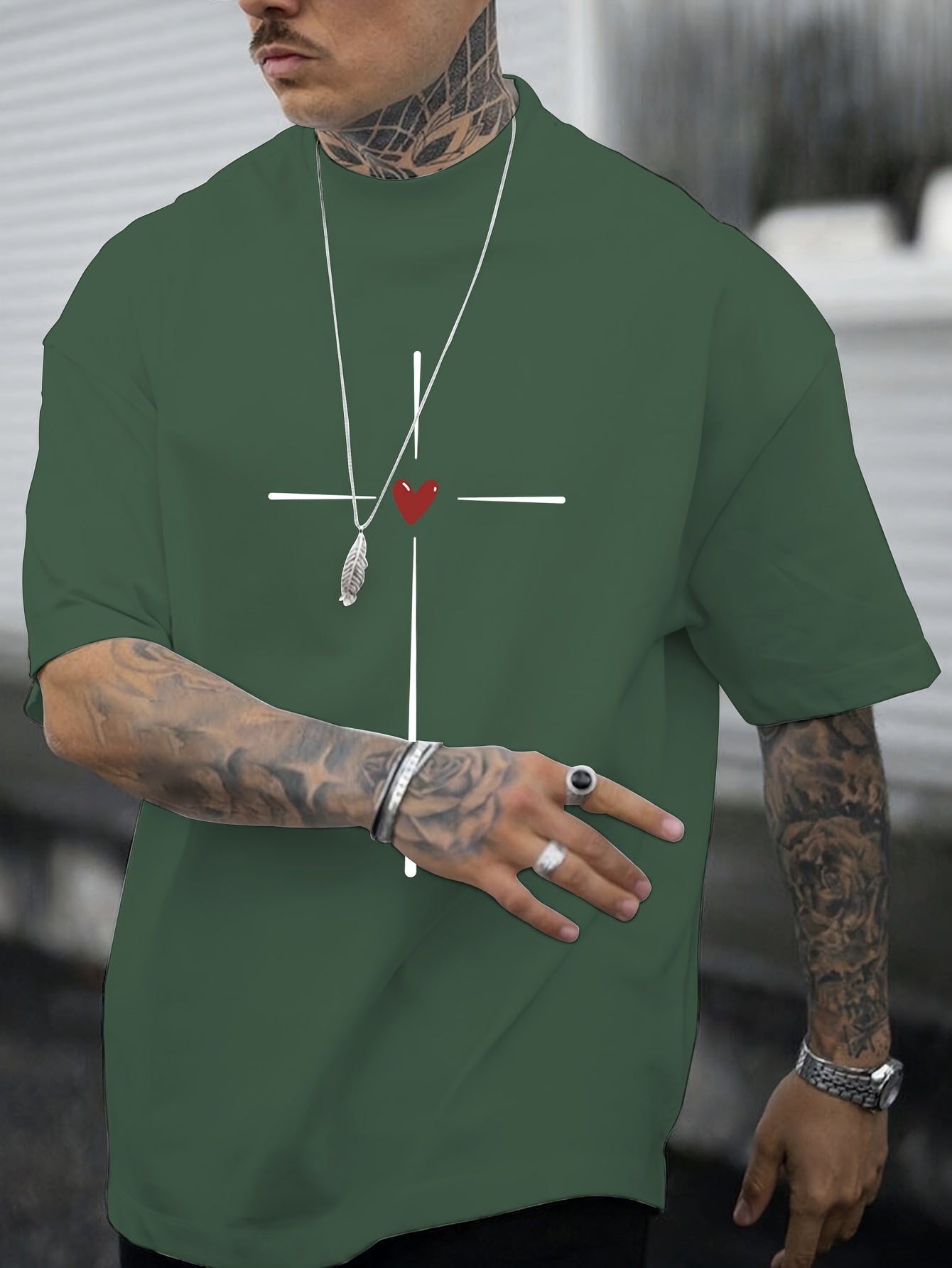 Men's Trendy Hand-drawn Pattern Print Regular Fit T-shirt
