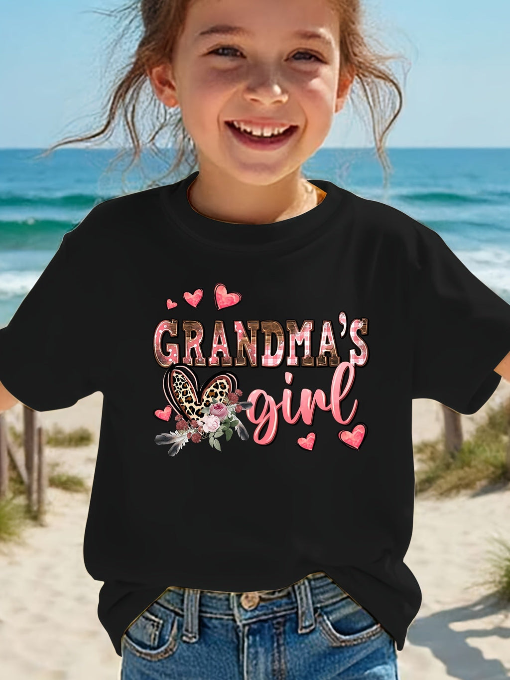 Summer Fashion Girls' Short Sleeve T-Shirt "GRANDMA's GIRL" Letter Print Casual Top NYDX4092