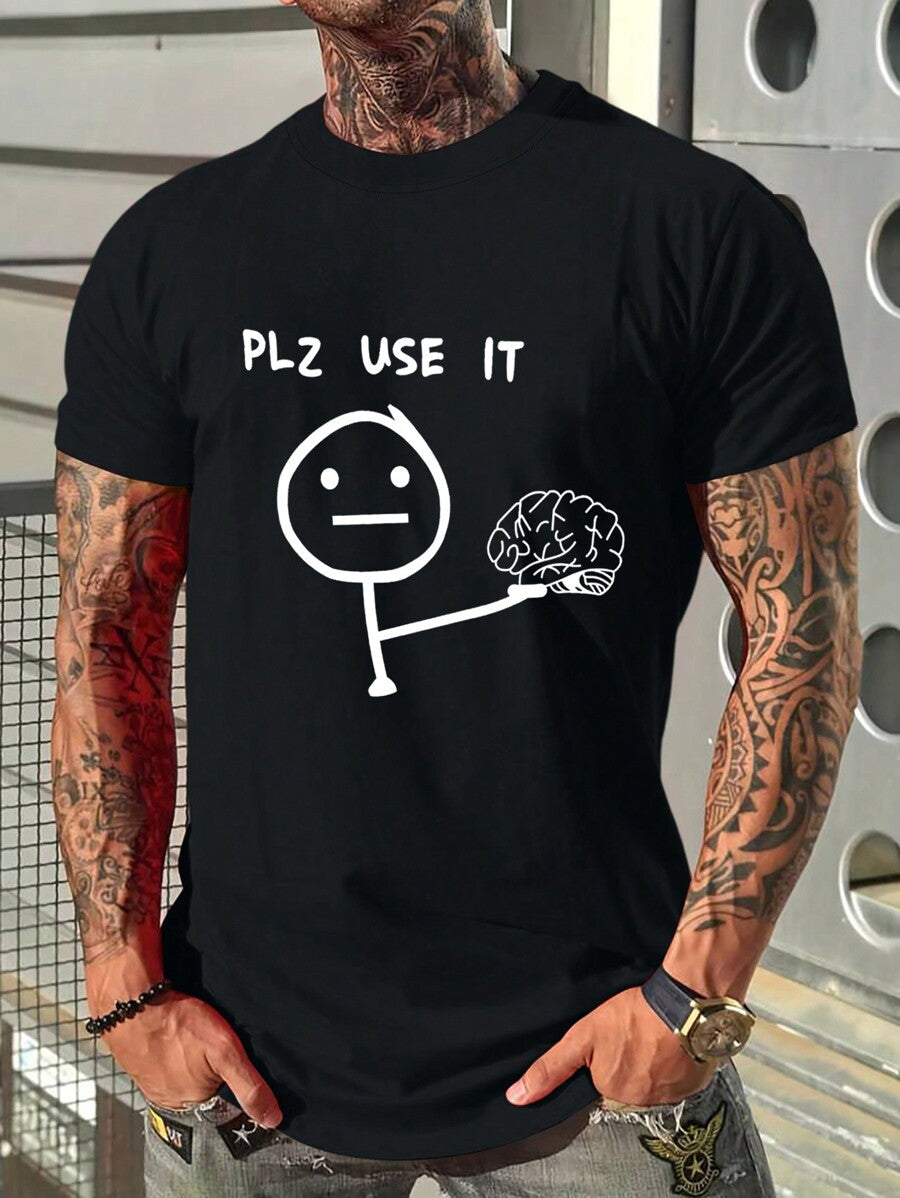 Manfinity Homme Men Cartoon & Slogan Graphic Casual Short Sleeve Tee, For Going Out, For Husband
