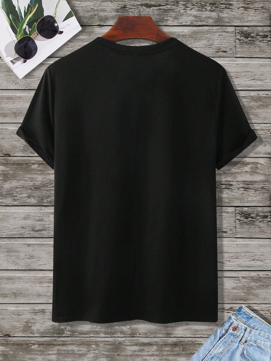 Manfinity Homme Men Cartoon & Slogan Graphic Casual Short Sleeve Tee, For Going Out, For Husband