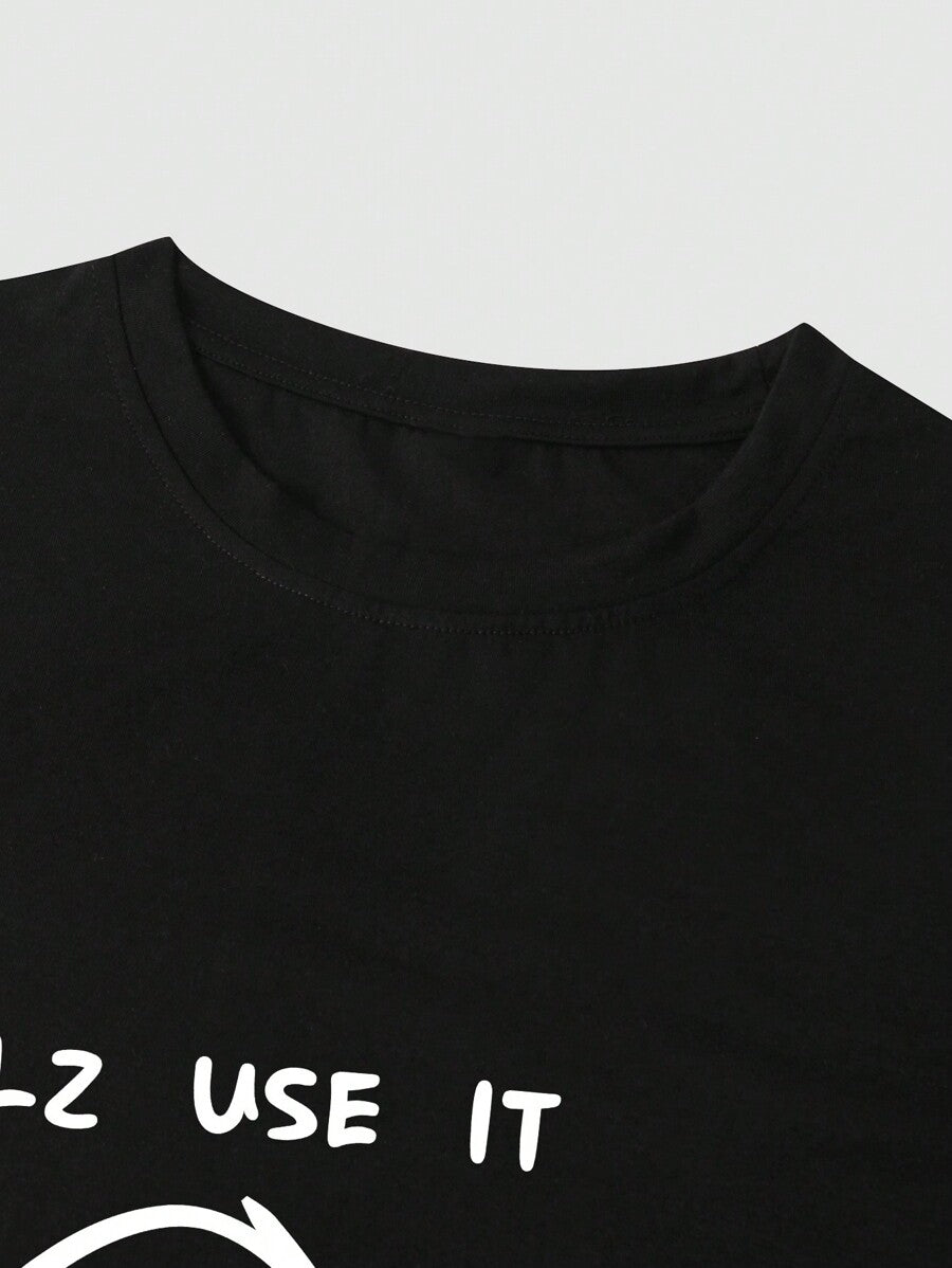 Manfinity Homme Men Cartoon & Slogan Graphic Casual Short Sleeve Tee, For Going Out, For Husband