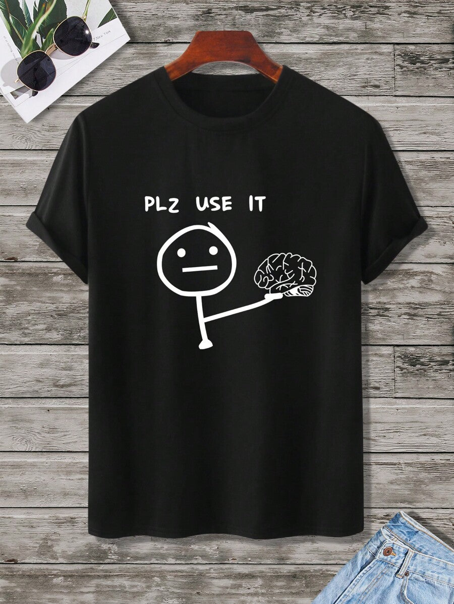 Manfinity Homme Men Cartoon & Slogan Graphic Casual Short Sleeve Tee, For Going Out, For Husband