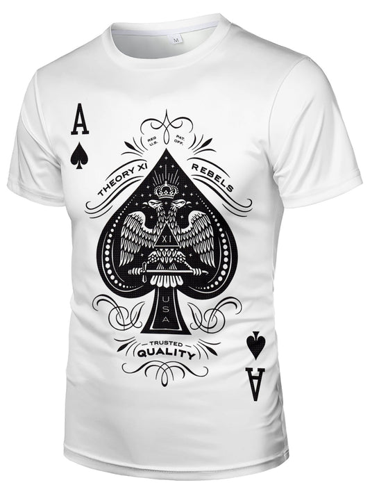 Men's Oversized Fit Suitable for: Casual Streetwear T-Shirt with Spade A Print - Loose Fit Round Neck, Machine Washable Sporty Hip Hop Shirts