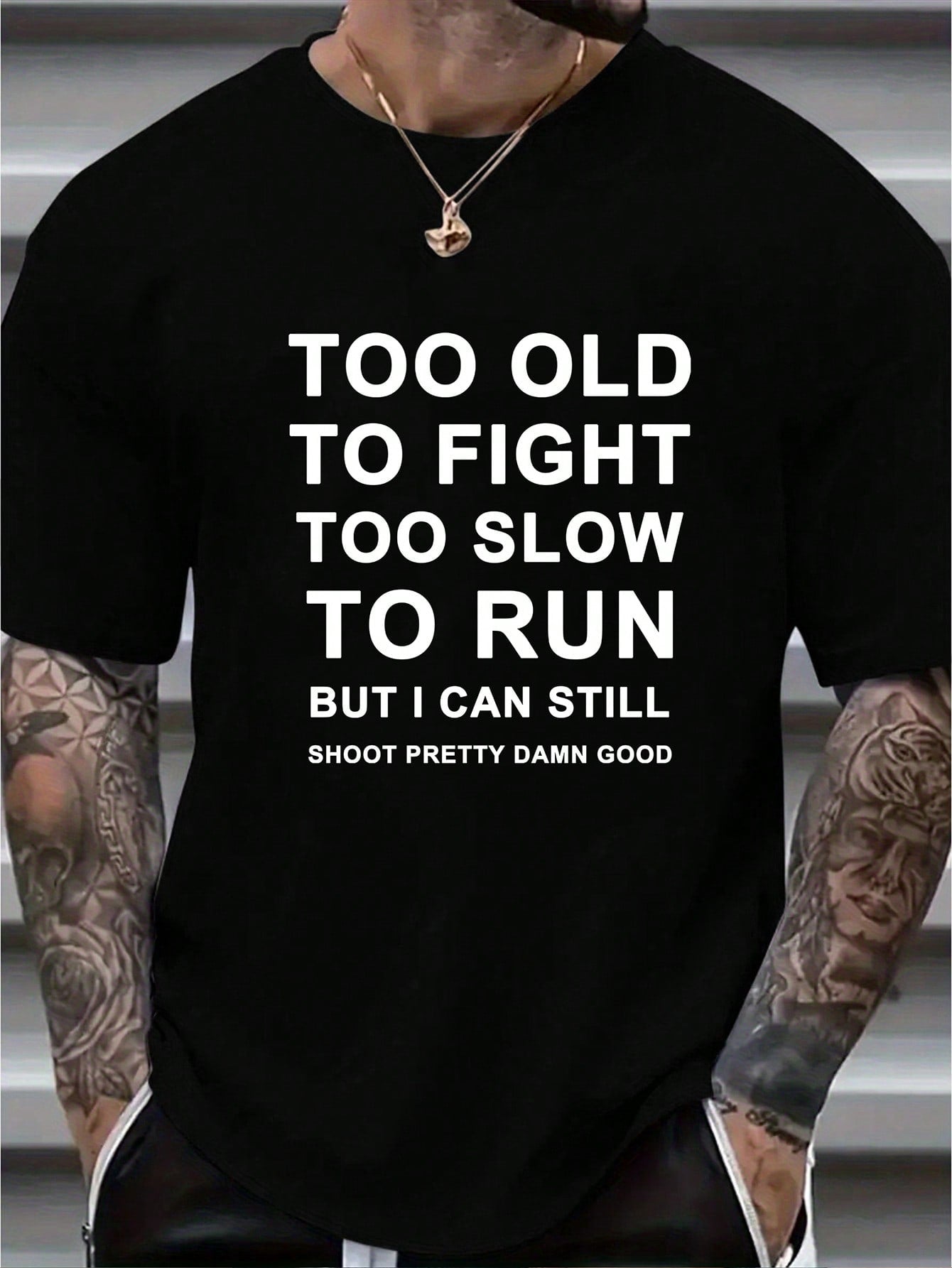Men Plus Size Slogan Printed Round Neck Short Sleeve Casual T-Shirt, Summer