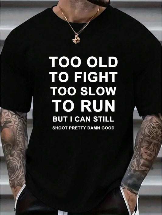 Men Plus Size Slogan Printed Round Neck Short Sleeve Casual T-Shirt, Summer