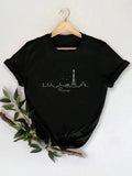 INAWLY Paris Landscape Outline Women's T-Shirt, Cool Parisian Art Print With Round Neck Short Sleeve Casual Tee Graphic Tees Women Tops