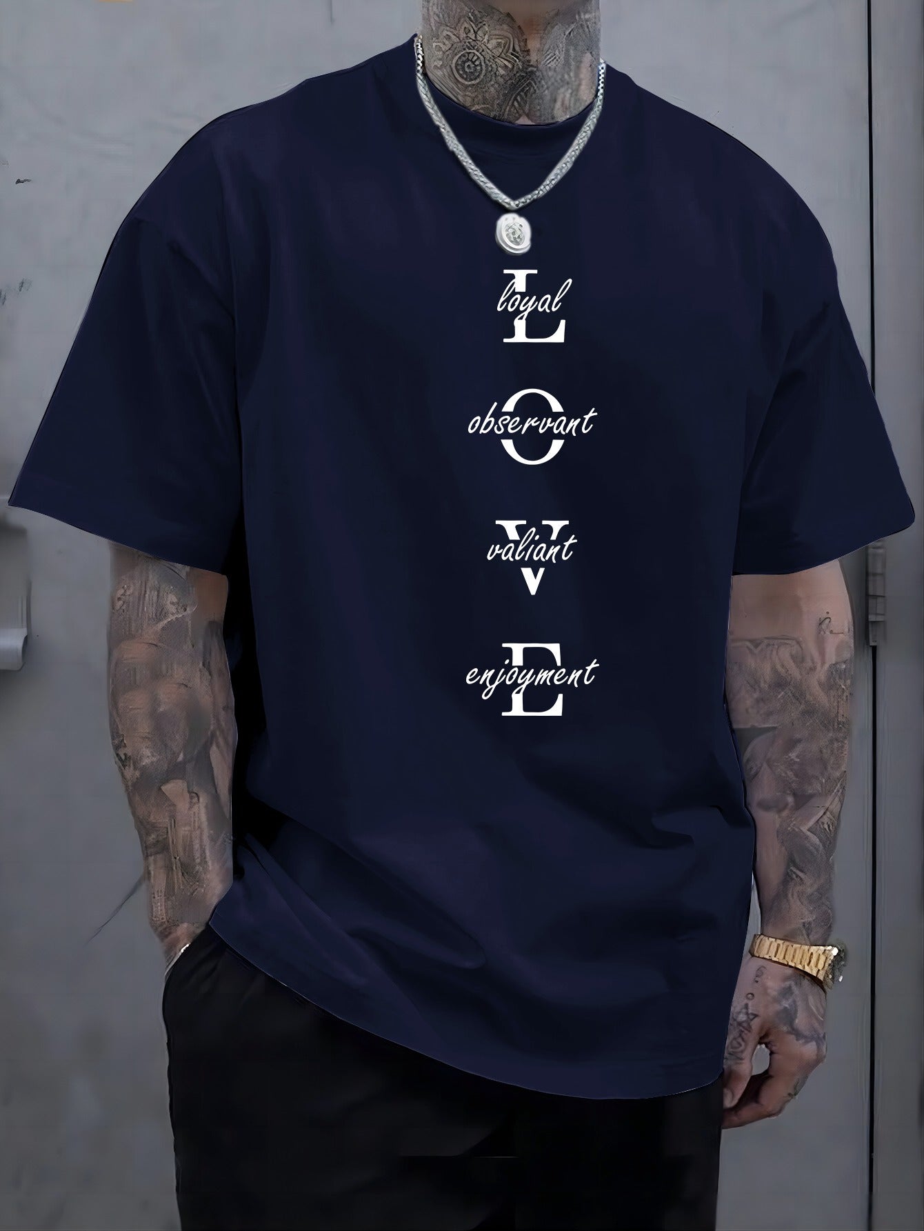 Men's Vintage-Inspired Fashion T-Shirt with Geometric Lettering, Knit Polyester Blend, Regular Fit, Crew Neck, Short Sleeve, Weekend Casual - Summer Sports Tee with Slight Stretch