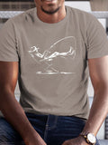 Plus Size Men's Summer T-shirt, Relaxation Serene Fishing Graphic Print Short Sleeve Tees Trend Casual Tops For Daily Life, Big & Tall