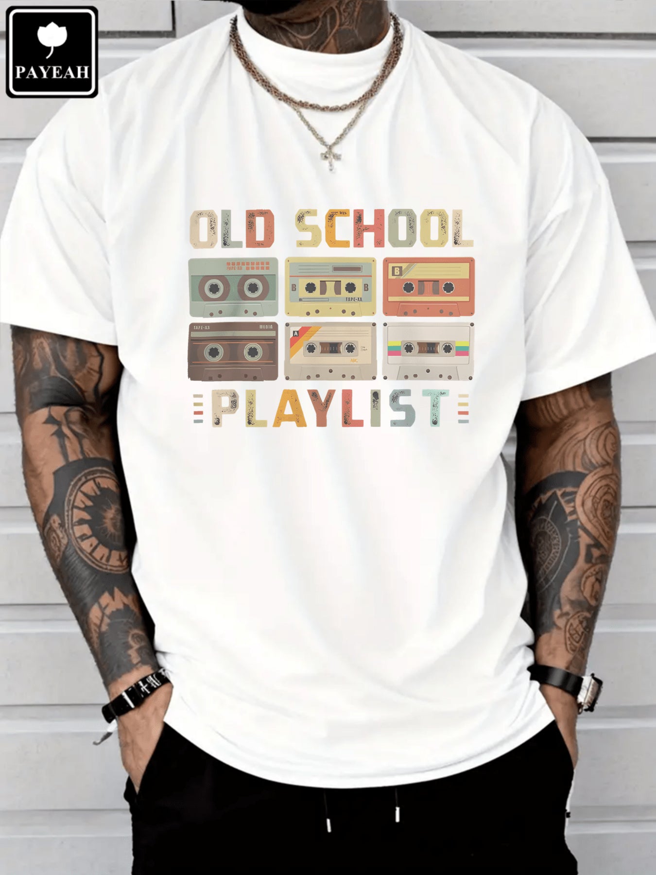 PAYEAH Cassette Tape Music 80s Retro Old School Playlist 100% Heavy Cotton Tshirt